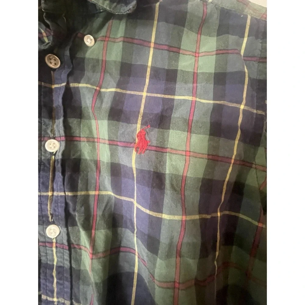 Ralph Lauren Shirt  Youth M (12/14) Green‎ Blue  Button Down Logo